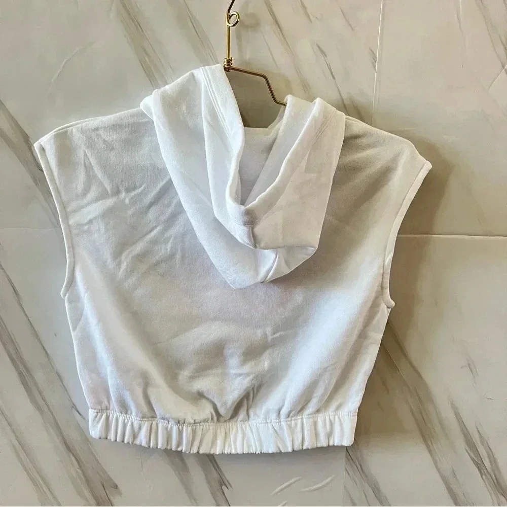 Justice Girls J-Sport Cut Off Hoodie Size Small (7/8) White Black Sequins